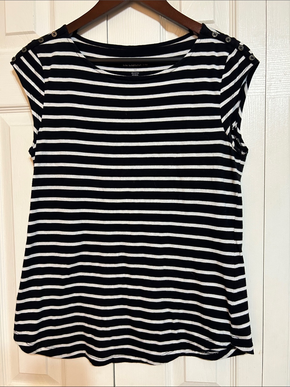 Liz Claiborne Black & White Striped Cap Sleeve Tank